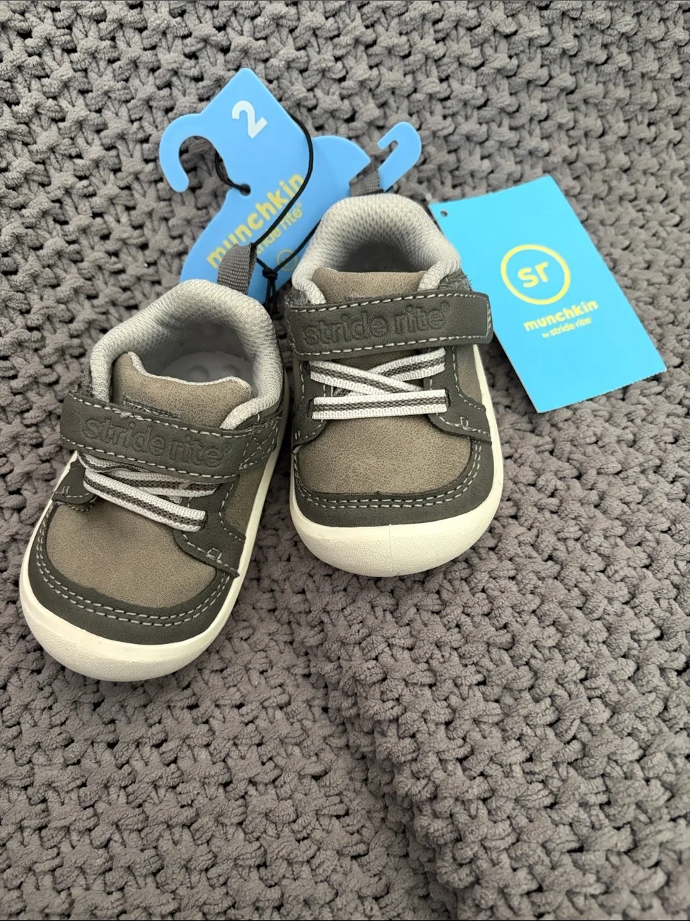 Stride Rite Gray & White Baby Walker Sneakers